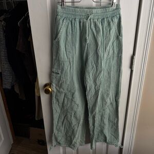 vintage havana washed green blue linen wide leg pants